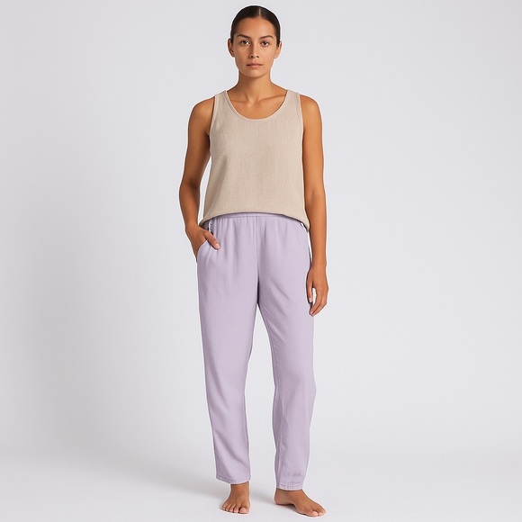 FLAX Lilac Cotton Rayon Pants S Relaxed Minimalist Boho Spring Summer Coastal - Picture 1 of 12
